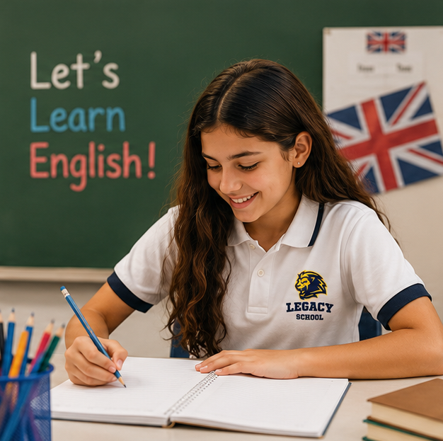 Aluna estudando inglês