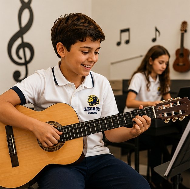 Aluno tocando violão