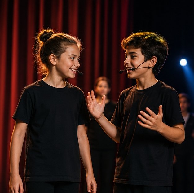 Alunos participando de atividade de teatro