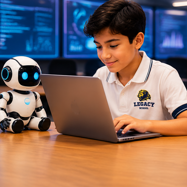Aluno explorando tecnologia e robótica